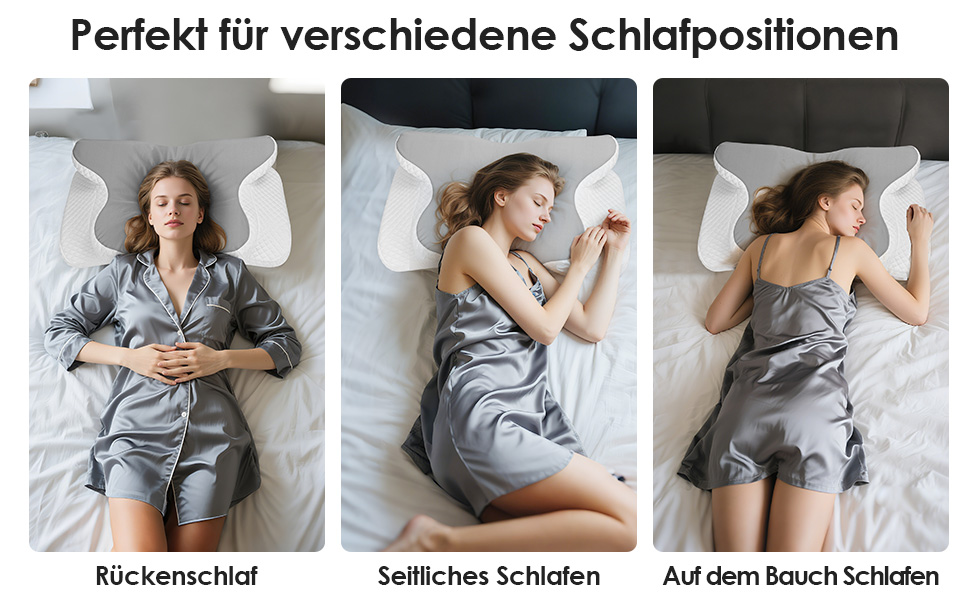 Ергономічна ортопедична подушка для шиї з ефектом пам'яті (Memory Foam), регульована по висоті, для сну на боці, спині та животі, 63x42 см, світло-сіра