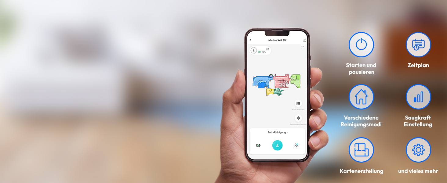 Робот-пилосос MEDION X41SW+ з док-станцією, лазерною навігацією та функцією миття підлоги. Потужність всмоктування 8000Pa, 2-в-1, створення точних карт, зони заборони, підтримка декількох поверхів