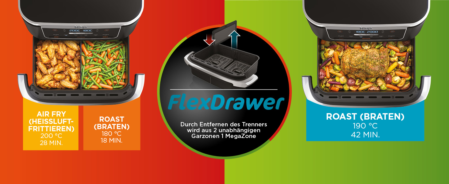 Аерофритюрниця Ninja FlexDrawer AF550EU 6.6 л, чорна: багатофункціональна фритюрниця 6-в-1 з великою шухлядою Dual Zone, функціями запікання та Max Crisp