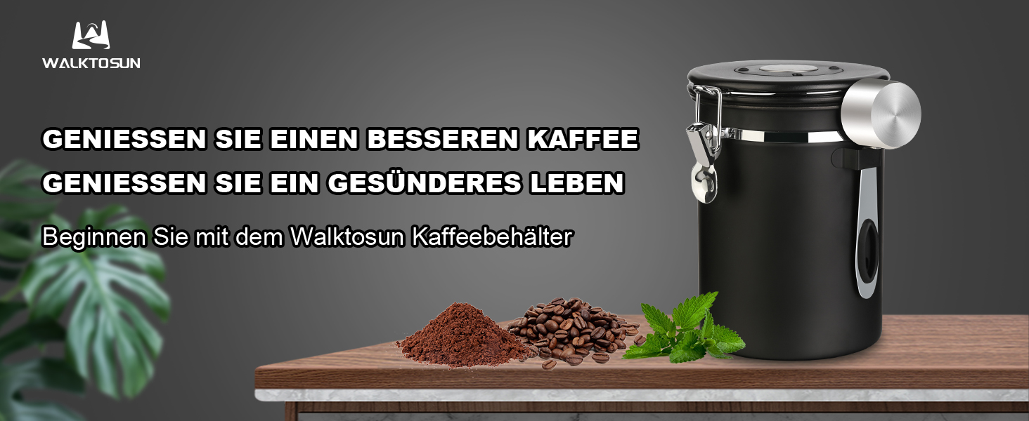 Герметична кавова банка з нержавіючої сталі, 1,8L, з датчиком дати, CO2-вентилем та мірною ложкою, для кави, чаю, горіхів, какао, чорна