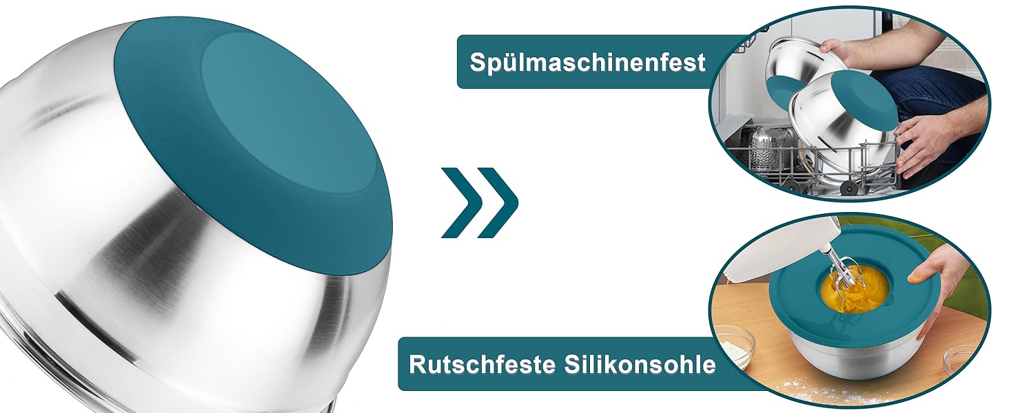 Набір мисок HaWare 6 шт. з нержавіючої сталі з кришками та тертками, 4.6/2.8/2.5/1.6/1.2/0.7 л, силіконове дно, миючі в посудомийній машині
