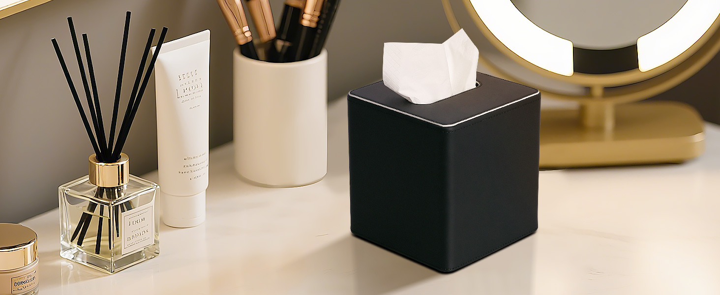 Скляна коробка для серветок KingFOM, чорна, квадратна - для офісу, авто, дому