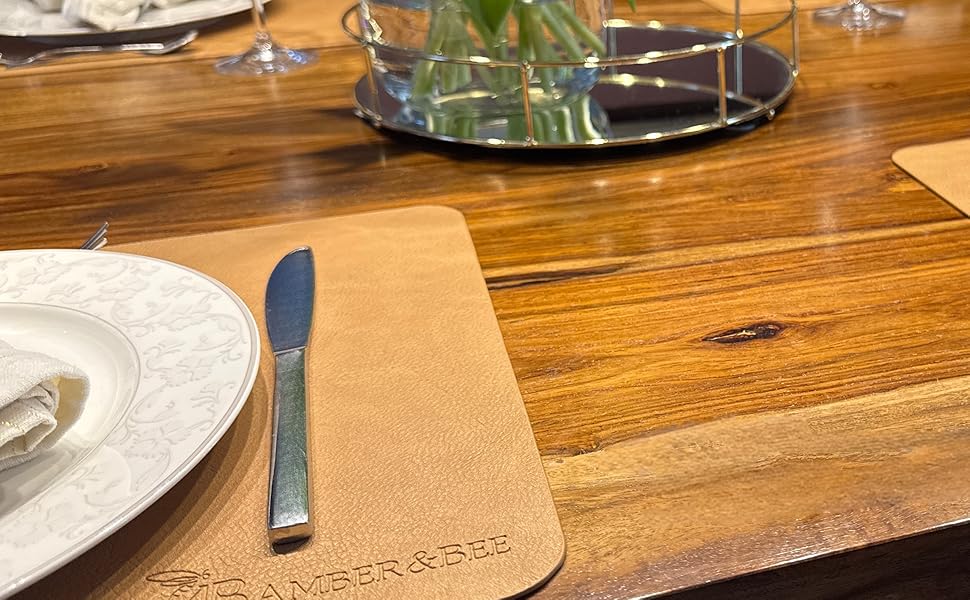 Набори підставки під тарілки Amber&Bee Lederoptik, 6 шт., миючіся, колір каштанове дерево