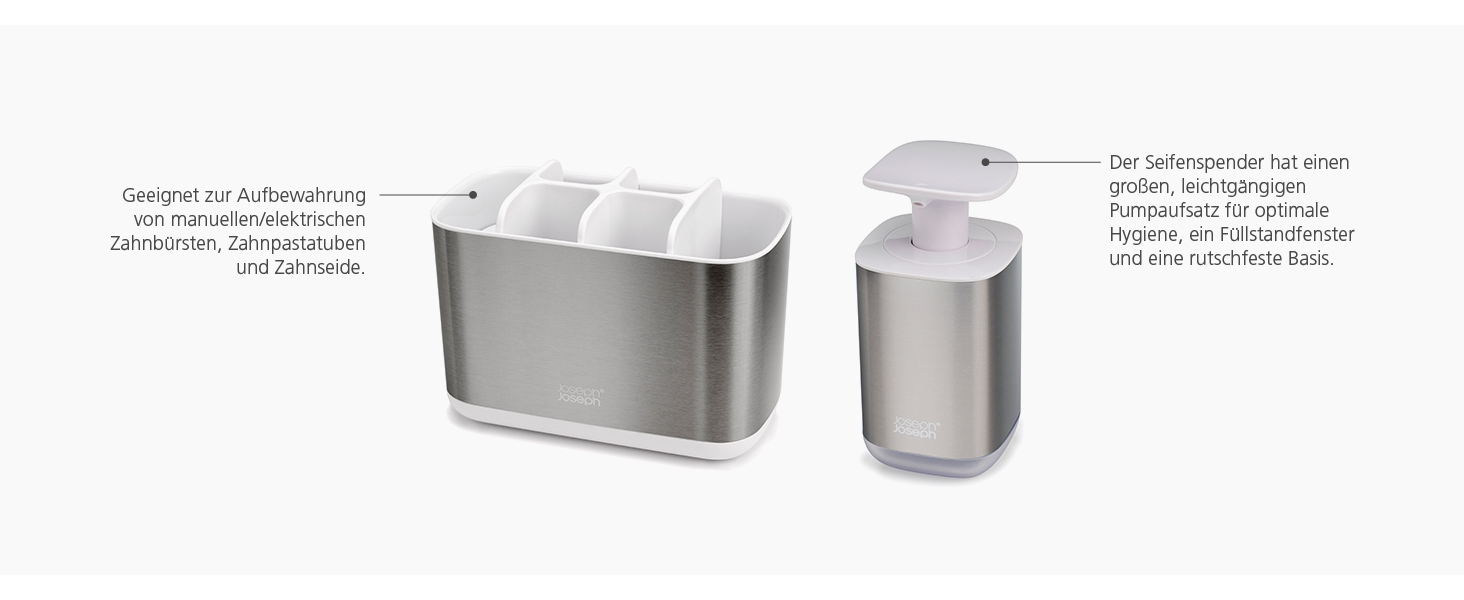 Набір для ванної кімнати Joseph Joseph Bathroom Beauties: миска, дозатор мила та органайзер для зубних щіток, нержавіюча сталь