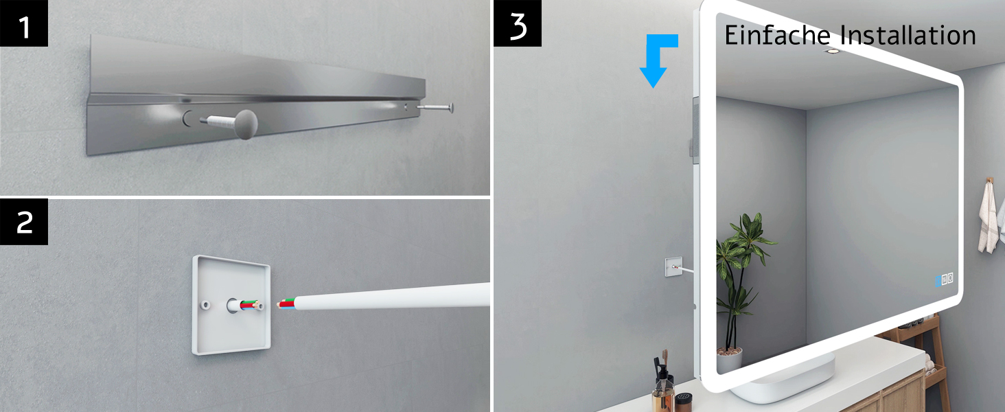 Дзеркало для ванної кімнати MIQU LED 60x50 см з підсвічуванням, тепле/холодне світло, регулювання яскравості, антизапар, прямокутна форма