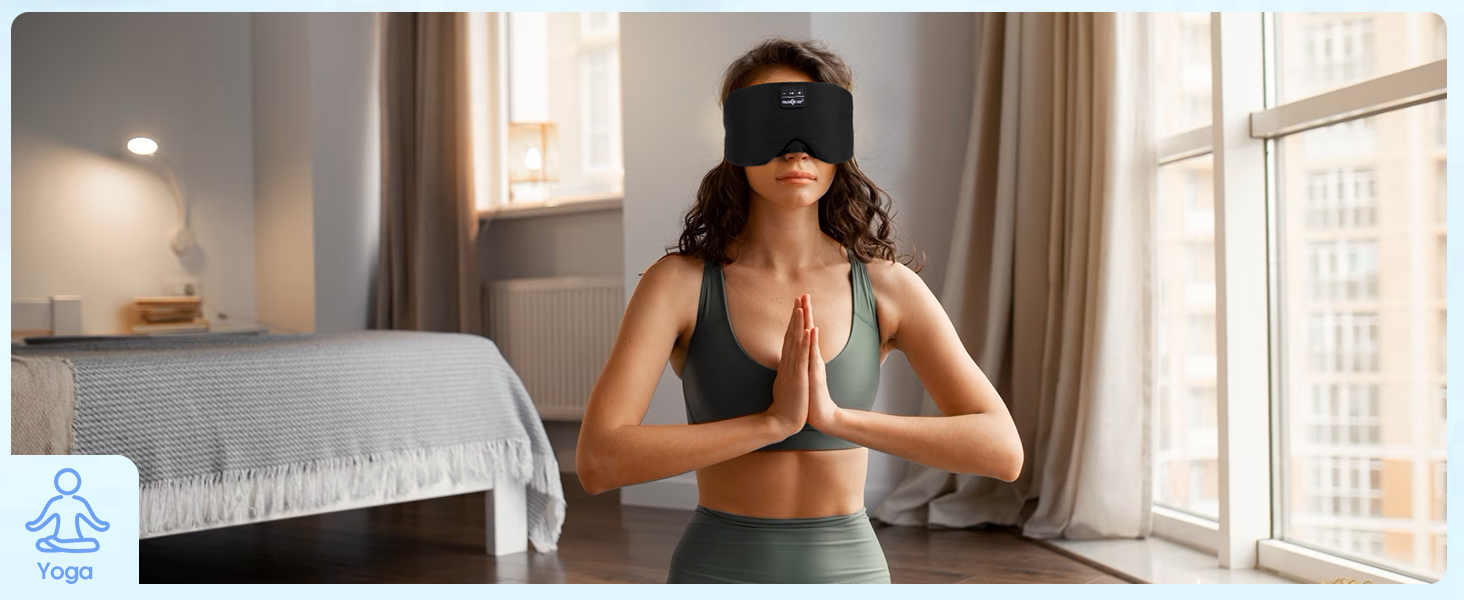 Маска для сну з Bluetooth навушниками, 100% затемнення, шовкова, для чоловіків та жінок, м'які навушники, Bluetooth маска для сну, подорожей (Чорний)