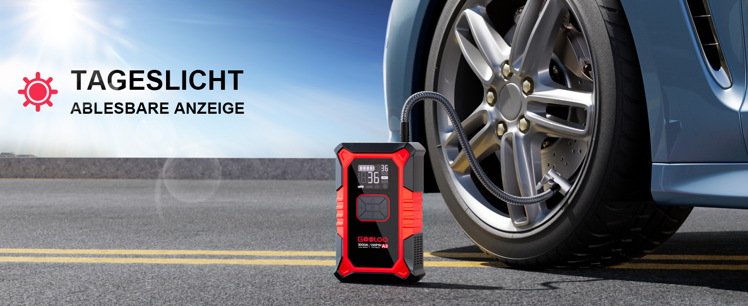 Пусковий пристрій GOOLOO A3 Jump Starter 3000A з компресором 150 PSI та функцією Powerbank