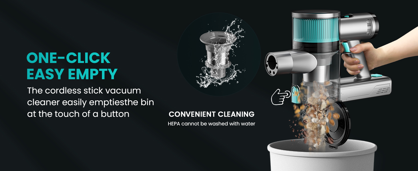 Бездротовий пилосос Dzaki 45000Pa з акумулятором, дисплеєм та антизаплутувальною насадкою для твердих поверхонь, килимів, шерсті тварин та авто (блакитний)