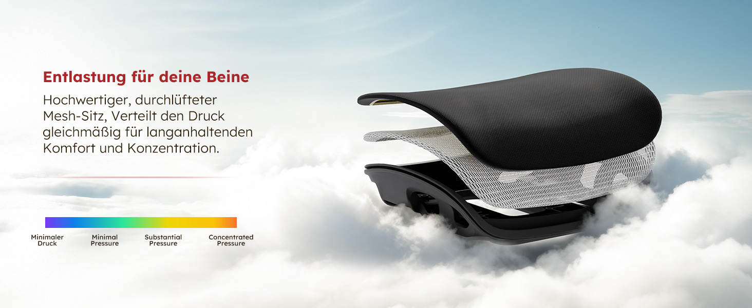 Ергономічне офісне крісло Voll-Mesh з підголівником, підставкою для ніг, регульованою спинкою, підлокітниками, саморегульованою поперековою підтримкою, PU-колесами, поворотним на 360°, навантаження до 150 кг, (Світло-сірий)