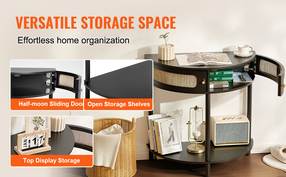 Консольний столик VEVOR з ротангу з натуральним ротанговим фасадом, 2 висувні ящики, чорний | для вітальні, робочого кабінету, передпокою