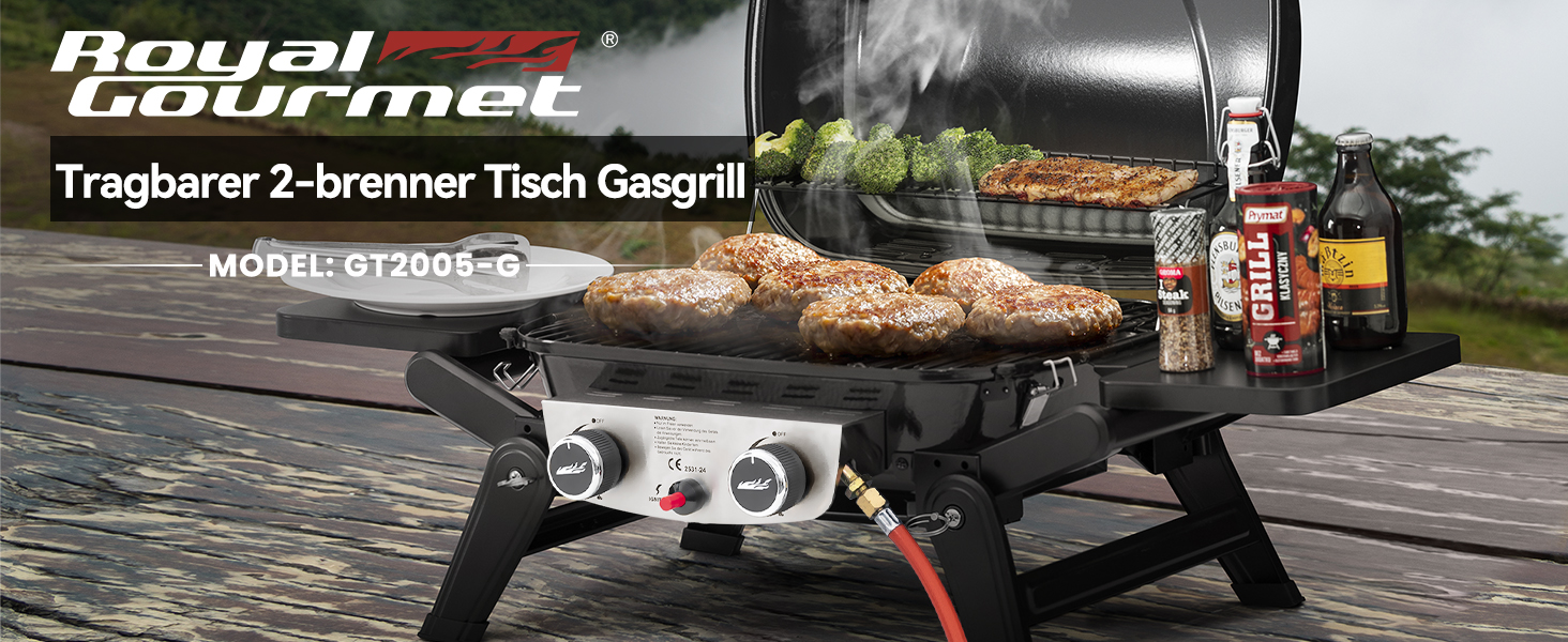 Складаний візок-підставка для газового гриля Royal Gourmet GT2005-G, мобільний стіл для настільного гриля з гаками та колесами, чорний