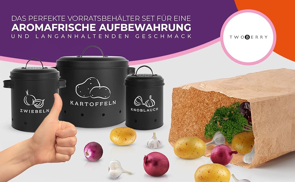 Набір контейнерів для зберігання картоплі, цибулі та часнику [3 шт] з овочечисткою, чорного кольору