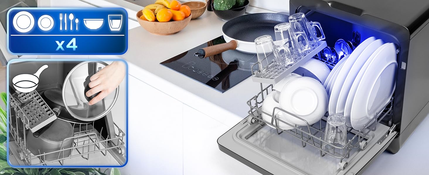 Настільна посудомийна машина Duronic DW5 BK Mini, 6 програм, 3 комплекти посуду, бак 5 л, без підключення води