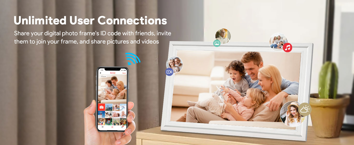 Цифрова фоторамка Frameo 15.6 дюймів з Wi-Fi, 32ГБ пам'яті, HD IPS сенсорний екран 1920x1080, автоматичний поворот та підтримка додатка Frameo