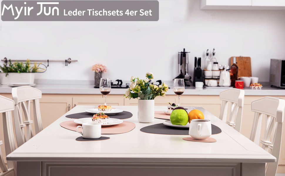 Набори серветок Myir JUN: шкіряні та підставки для столу, миючіся, круглі, двосторонні, з антиковзаючим покриттям (сірий, рожевий, 6 шт.)