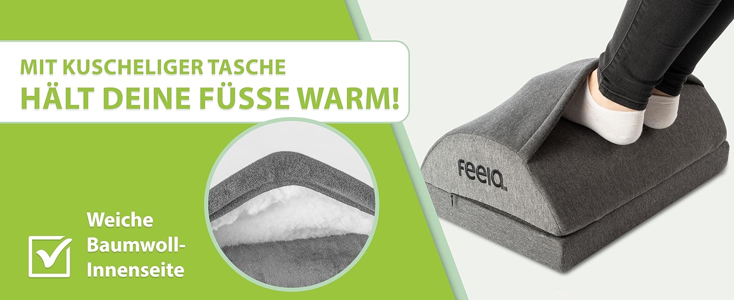 Підставка для ніг під стіл Feela® – ергономічна підставка для ніг, footrest, пуф для ніг – для комфорту та підтримки, без термосумки (з термосумкою, темно-сірий)