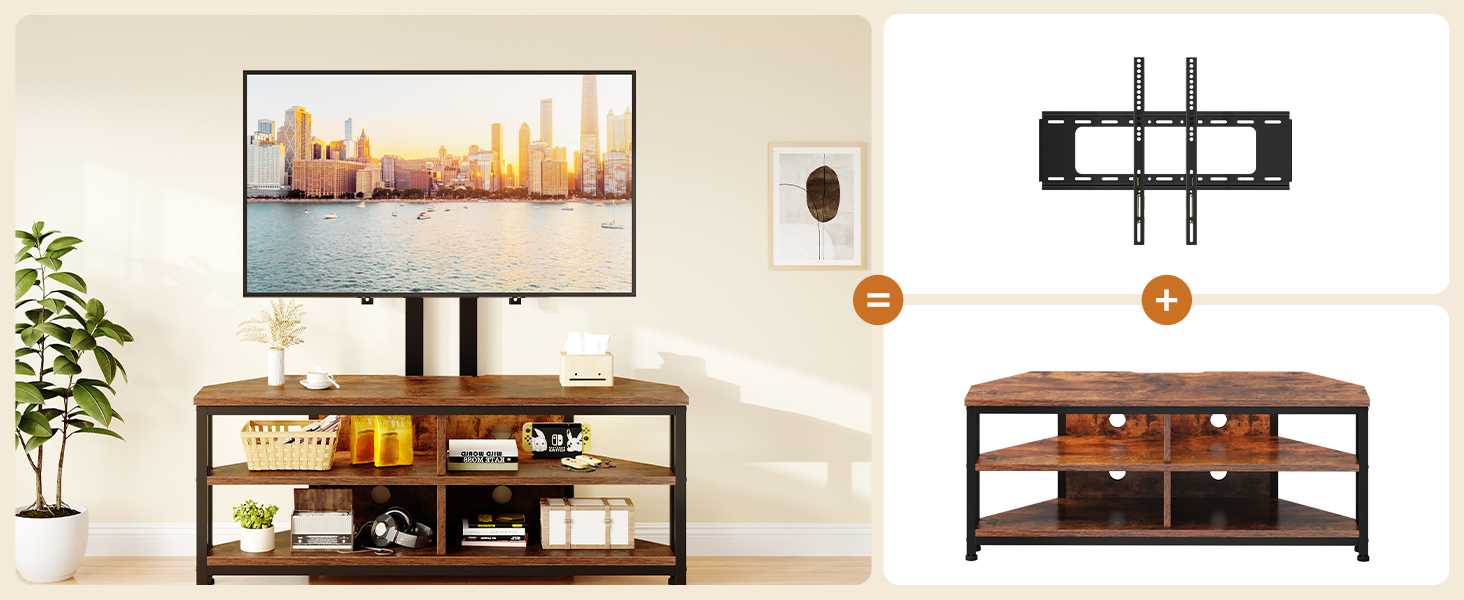 Тумба під ТВ Dripex з LED-підсвічуванням, кутова, 106x45.5x36 см, коричнева