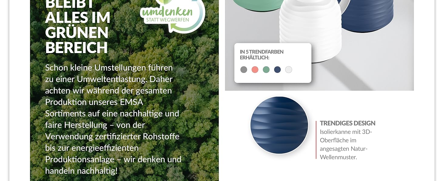 Термос Emsa Samba Wave Isolierkanne, 1 літр, Quick Press, скло, зелений, Made in Germany