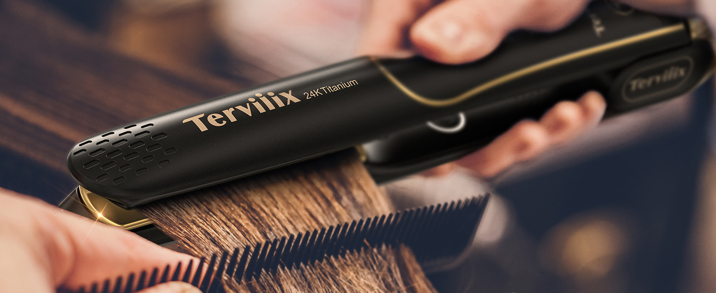 Широкі пластини Terviiix Straightener, з пластинами 100 чистого титану, широкий випрямляч для густого волосся, випрямляч для локонів і випрямлення, для випрямлення та хвиль, PTC Швидке нагрівання, подвійний натяг (25 мм)