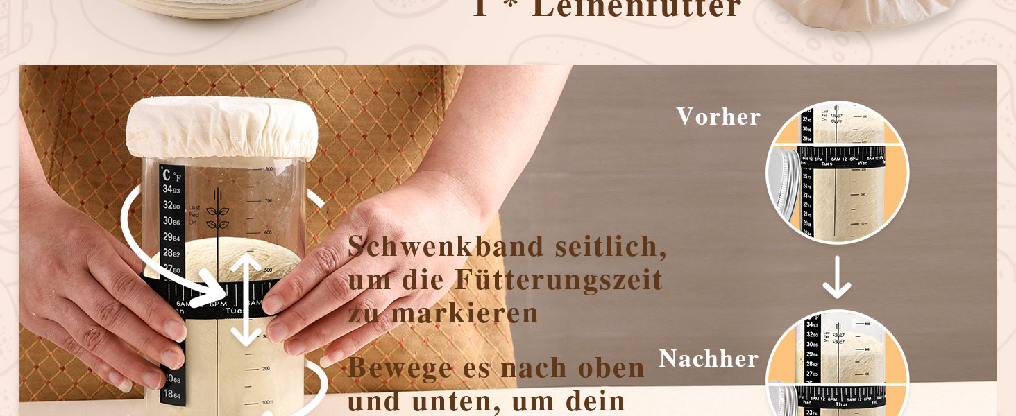 Набір для закваски Sauerteig Starter Set: 11 предметів, круглий гніт для хліба 23 см, повний набір аксесуарів для випікання хліба, подарунковий набір для початківців та досвідчених пекарів