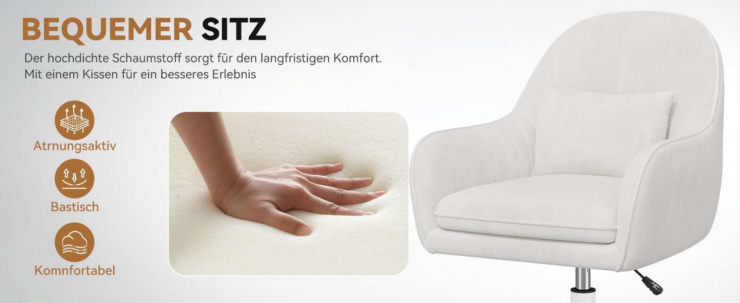 Крісло Aivermeil для дому та офісу, з м'якою оббивкою з велюру, з підголовником, поворотне, регульоване по висоті, ергономічне, для робочого кабінету, спальні, до 120 кг, біле