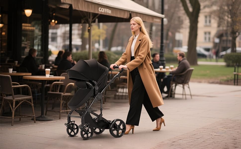 Дитяча коляска 3 в 1, комбінована модель 588 Black з алюмінієвим каркасом, комплект з двома режимами, складна конструкція