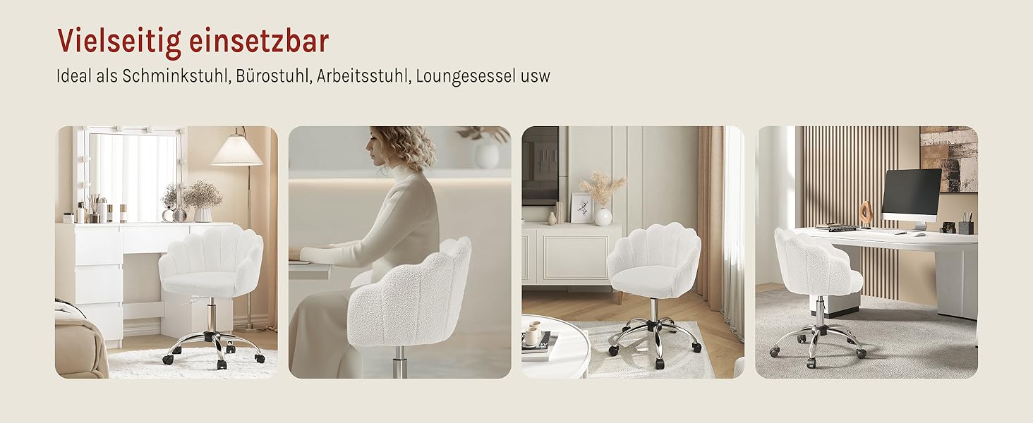 Крісло WOLTU для офісу та дому з м'якою спинкою у вигляді пелюстки, обертове, з регулюванням висоти, рожеве, з тканини кашемір