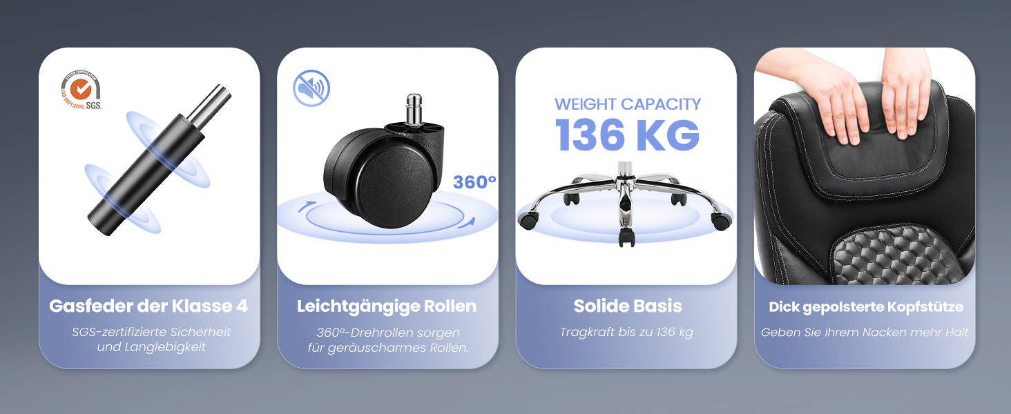 Крісло офісне шкіряне з масажем та підігрівом, регульоване, з підніжкою - для офісу та дому, чорне