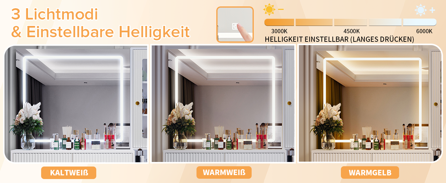 Дзеркальний туалетний столик Belife з підсвічуванням та 7 шухлядами, з розеткою та 3 кольорами світла для спальні (V3)