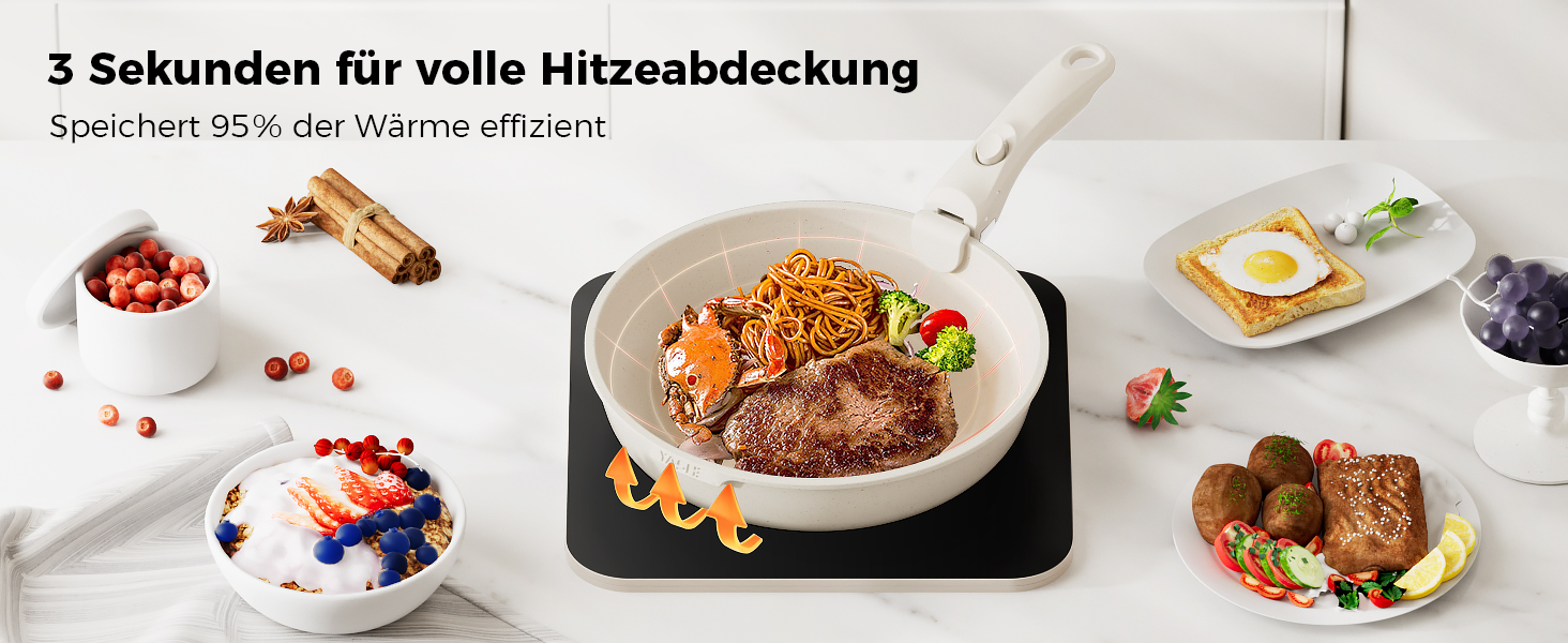 Набір посуду YASHE 20 предметів: каструлі та сковорідки з знімними ручками, антипригарне покриття, індукційний, до 230°C, для миття в посудомийній машині, сірий та білий