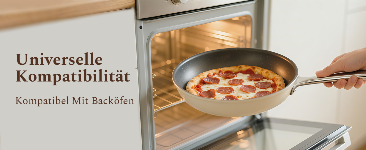 Набір сковорідок Koch Kode: керамічні сковороди 20, 24, 28 см з нержавіючою ручкою, індукційне дно, без PTFE та PFOA, придатні для миття в посудомийній машині та випікання, бежевий колір