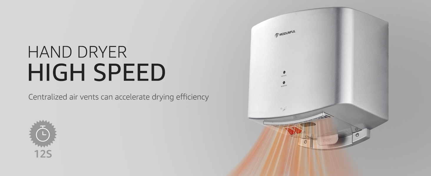 Електричний автоматичний сушар для рук, настінний, 1200W, сірий