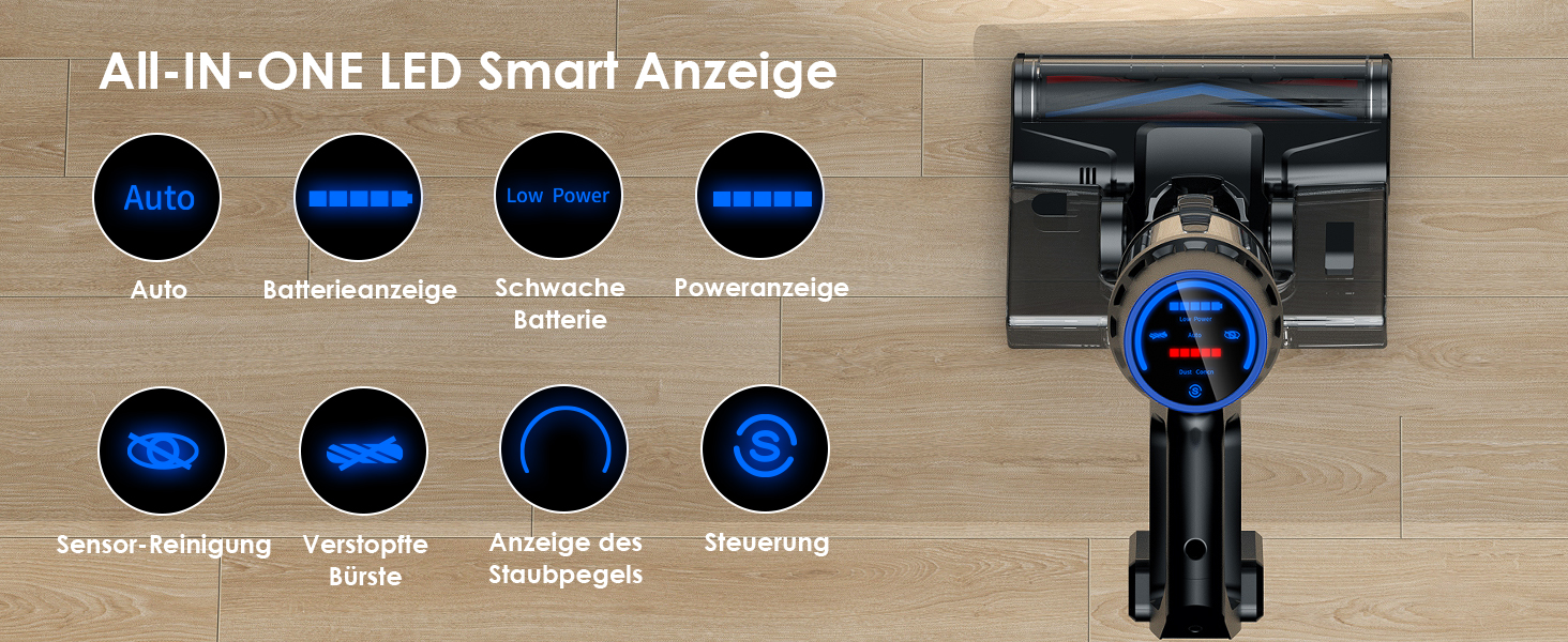 Акумуляторний пилосос з функцією миття підлоги, 45000Pa/550W/60 Min, безщітковий двигун, LED-дисплей, самостійна парковка, для твердих поверхонь, килимів та шерсті тварин, блакитний