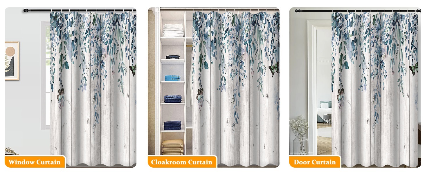 Шторка для душу 180x220 см, антигрибкова, з тропічним дизайном (пальмові листя, евкаліпт, гриби), водонепроникна, поліестер, для ванної кімнати, з 12 гачками (блакитна)