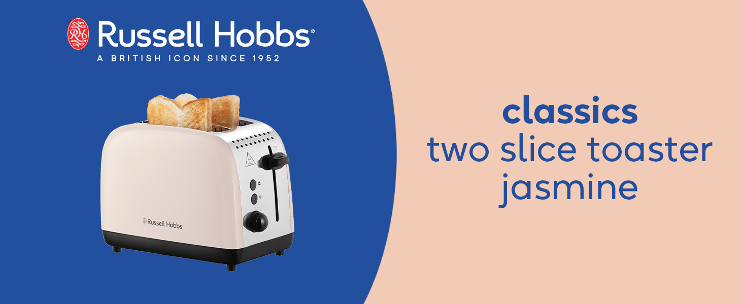 Тостер Russell Hobbs Colours Plus Edelstahl на 2 тости, нержавіюча сталь, 6 режимів, розморожування, підйом тостів, 1600 Вт, колір жасмин