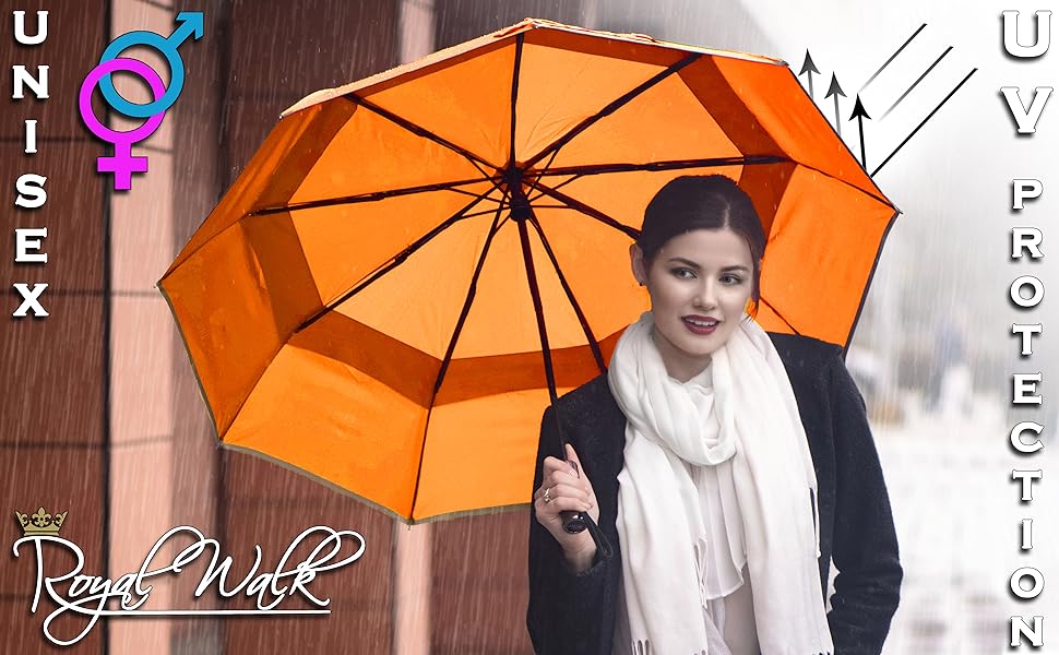 Автоматична вітрозахисна парасолька Royal Walk Umbrella Stormproof (помаранчева)