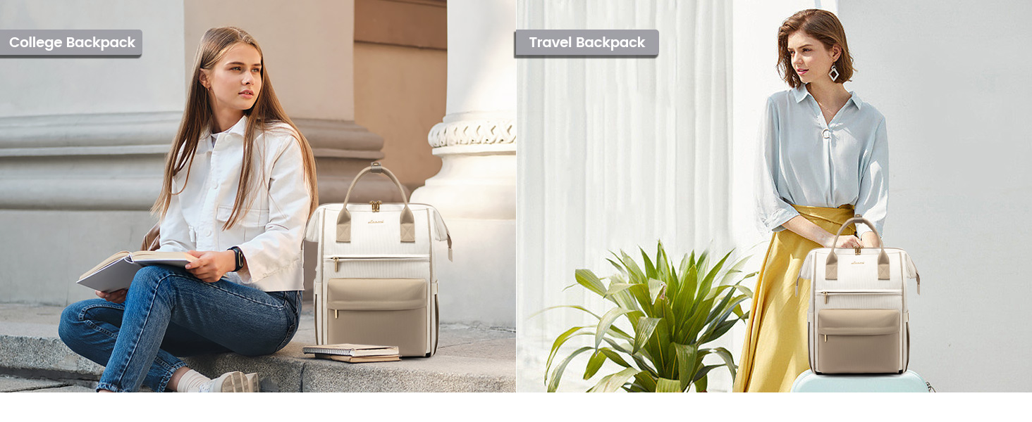 Сумка-рюкзак LOVEVOOK для жінок, 15.6 дюймів, для ноутбука, подорожей, роботи, школи, універу, офісу, водонепроникна, елегантна, бежева