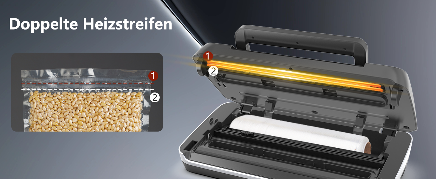 Вакууматор для продуктів 12-в-1, вакуумний пакувальник з подвійним швом, вбудованим різаком та лотком для збору рідини, 95кПа, чорний