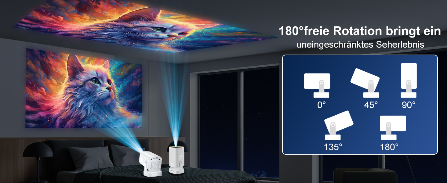 Beamer 4K HY260pro: Портативний проєктор з Wi-Fi 6, Bluetooth 5.4, Android TV, 180° обертанням, 18000 люмен, 5W динамік для дому та відпочинку