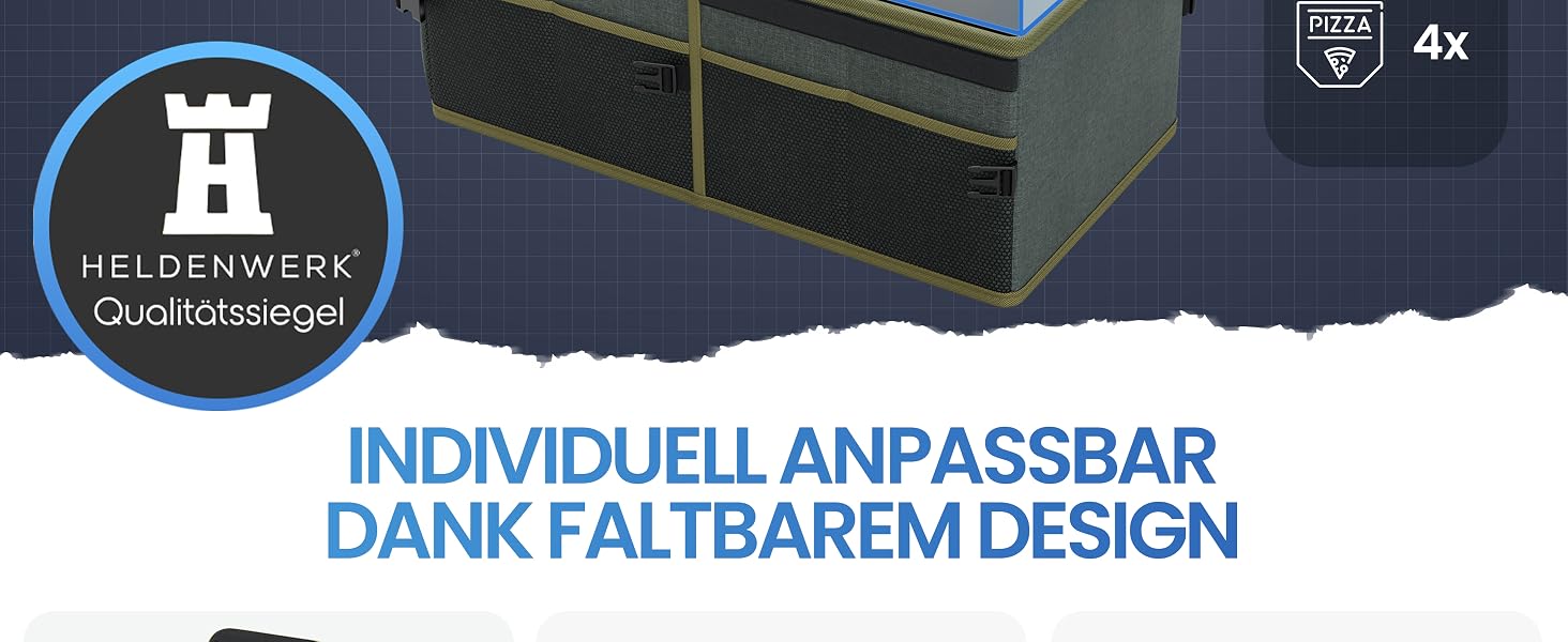 Складаний органайзер у багажник авто HELDENWERK® Premium з антиковзаючим покриттям (липучки), зелений з темно-зеленим кантом