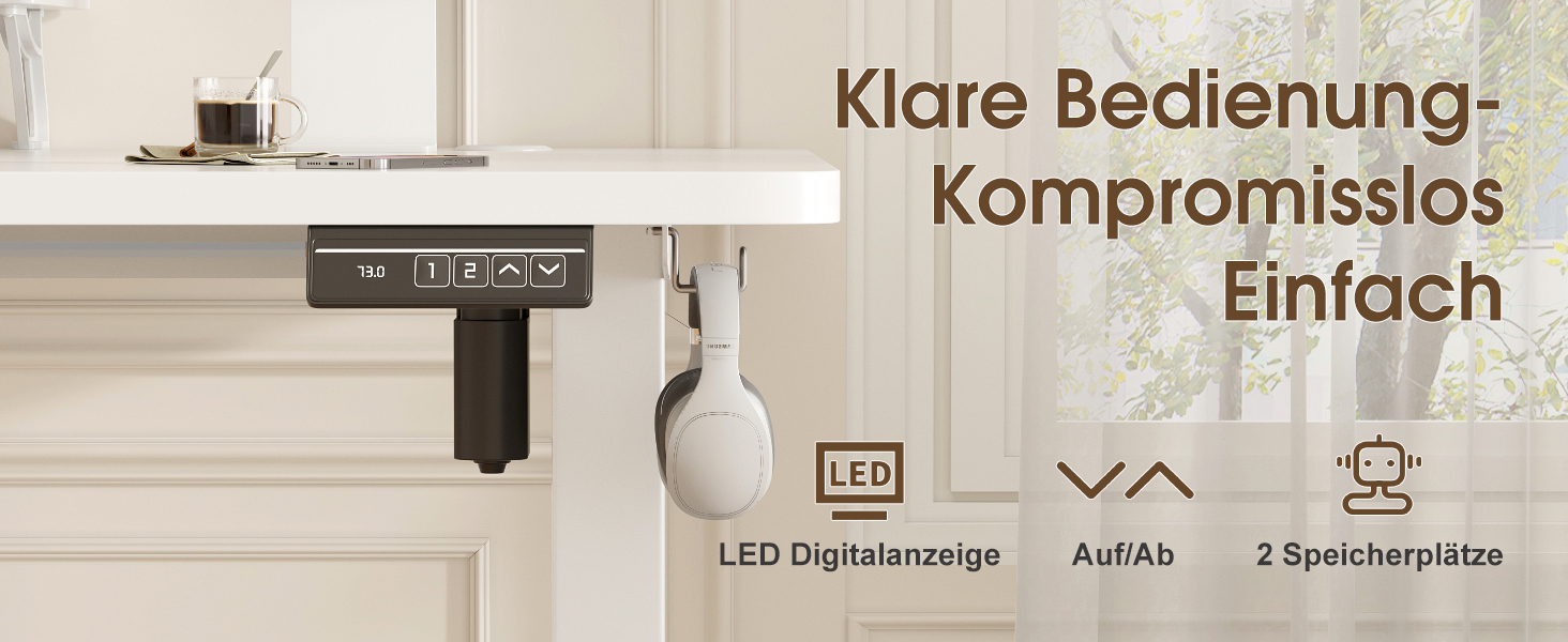 Електричний стіл Devoko з регулюванням висоти та підставкою для монітора, пам'ять 2 положення (білий, 180 x 80 см)