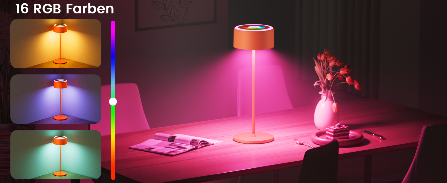 Бездротова LED-лампа TYEE на акумуляторі з регулюванням яскравості, 3000-6000K+RGB, USB-C, водонепроникна IP54, алюміній, для дому та вулиці (Оранжева)