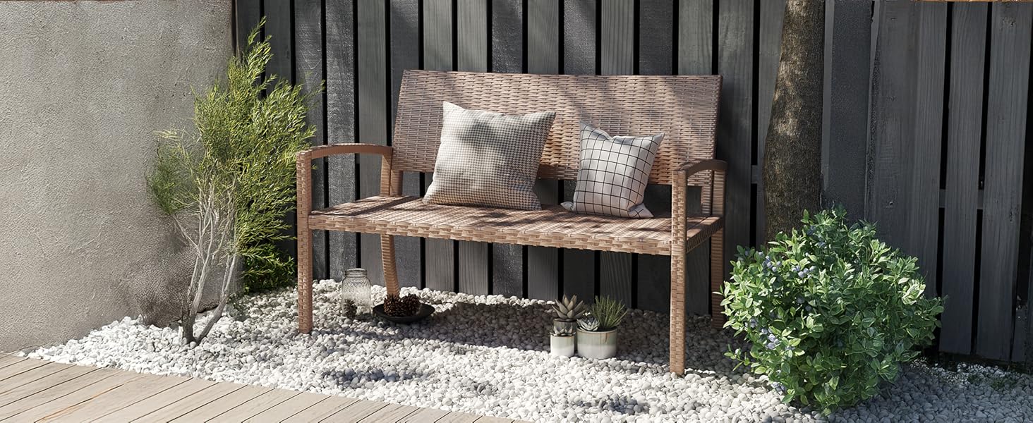 Садова лавка з поліротангу UDPATIO для тераси, балкону та саду, бежева (123x63x86 см, витримує до 320 кг)