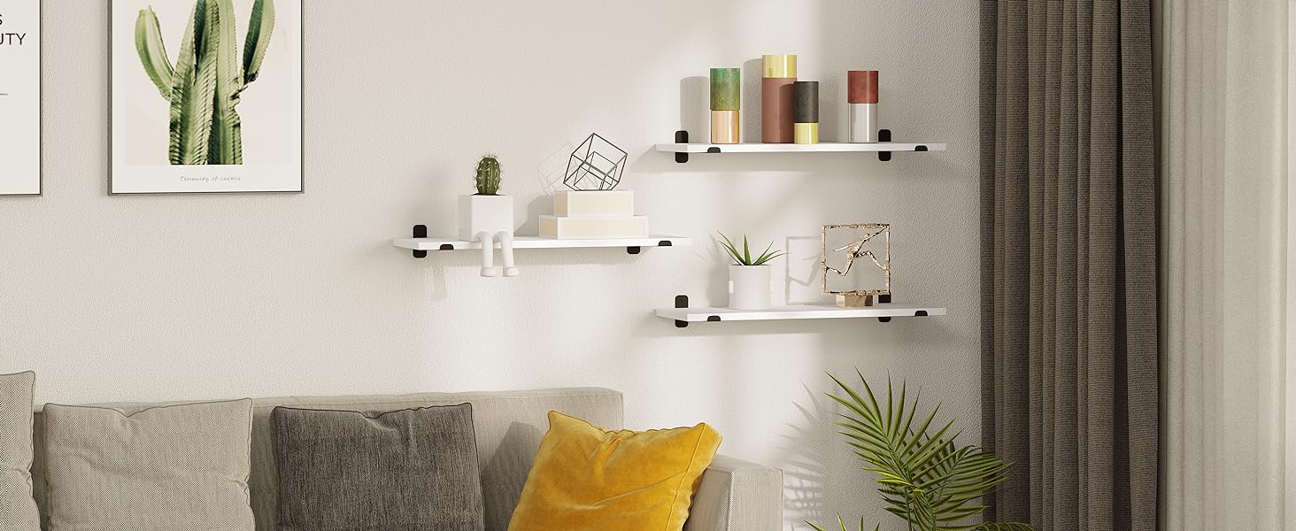 Полиця настінна EUGAD 3 шт., плаваючі полиці 60 см, дерев'яний декор вінтаж, настінні полиці для вітальні, кухні, офісу, ванної, витримує до 15 кг/полиця, коричневий вінтаж