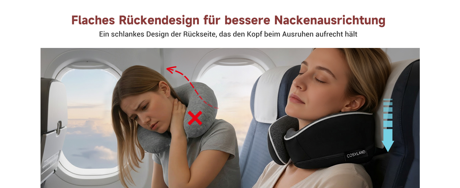 Подорожня подушка для шиї COSYLAND з ефектом пам'яті (Memory Foam) для літака та авто, ергономічна підставка 360°, чорна (набір: маска для сну, беруші, чохол)