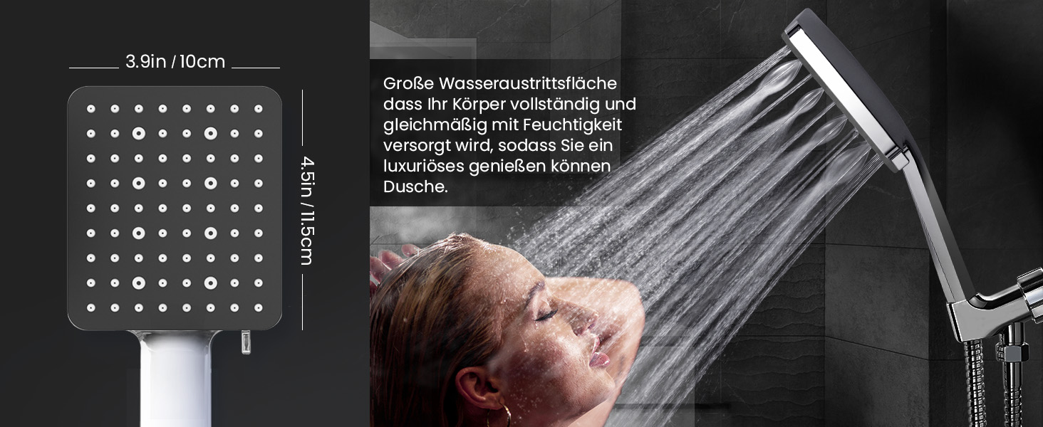 Насадка для душу Newentor Regendusche [TESTSIEGER], велика ручна лійка, водозберігаюча, високого тиску, XXL з 6 режимами струменя (без шлангу), матова чорна (Duschkopf, без шлангу)