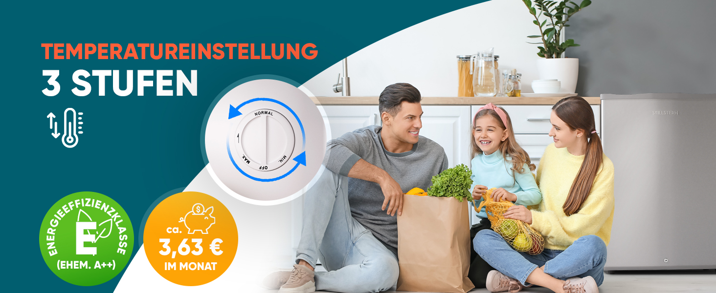 Stillstern Міні морозильник 42L -18°C з формою для льоду, замком, змінним напрямком відкривання дверцят, 4-зірковий глибокий заморожувач для кемпінгу/офісу. Срібний колір.