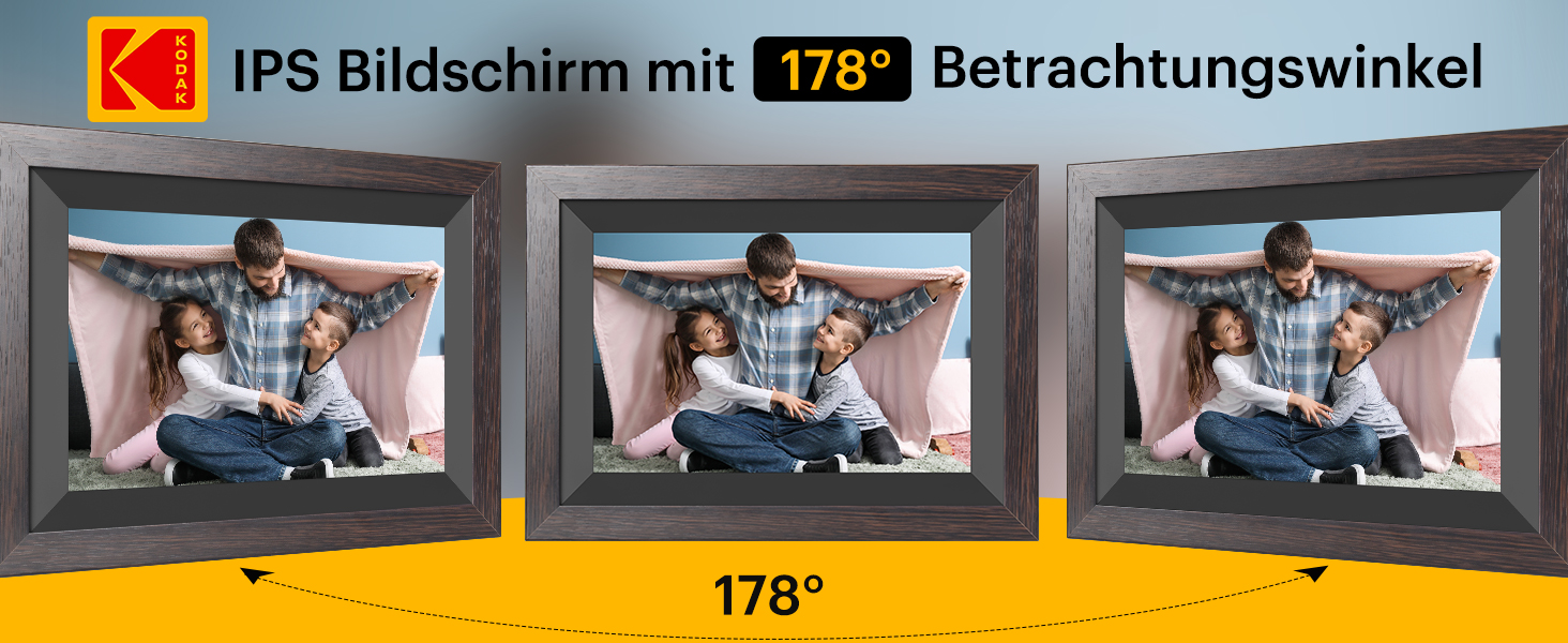 Цифровий фоторамка Kodak 10,1 дюйма WiFi, IPS Touchscreen, 32GB, Автоматичне поворотання, для кріплення на стіну, ділитися фото з будь-якого місця, коричневий (чорний каркас)