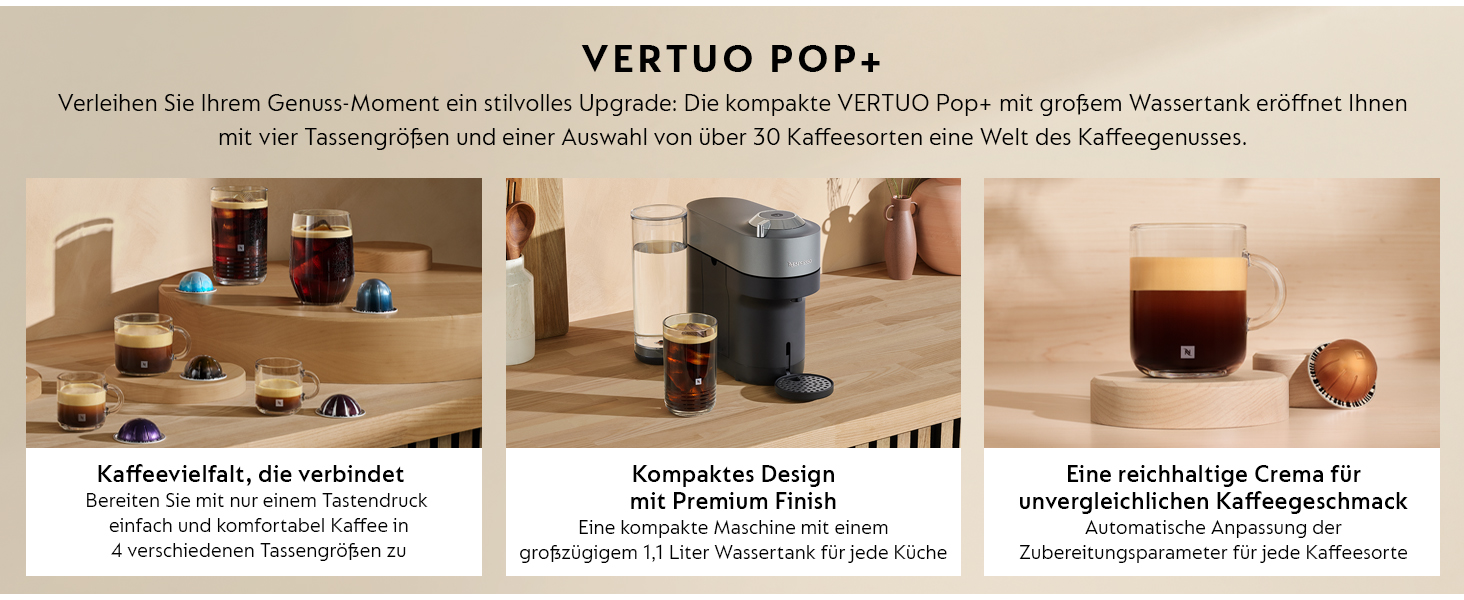 Кавомашина Nespresso Krups Vertuo Pop XN930T Титан 560 мл, капсульна, автоматичне розпізнавання капсул, 4 розміри чашок