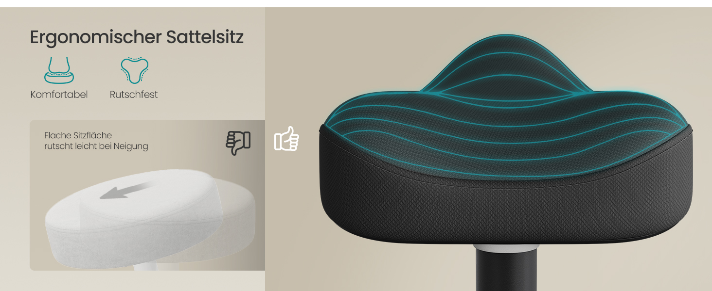 SONGMICS Стілець-табурет для стоячи, регульований по висоті, 48-65.5 см, чорний, OSC018BH01. Активний стул для офісу та дому.